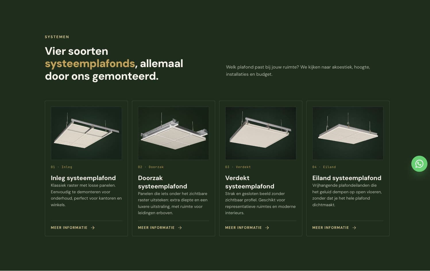 Het overzicht van plafondsystemen op de website van PlafondPartners